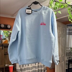 Light Blue Crewneck Sweatshirt with Pink Logo